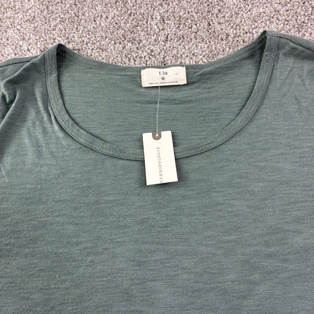 t.la Anthropologie Sage Green Slub Knit Bell Sleeve‎ Top Med NWT USA Made Baisic